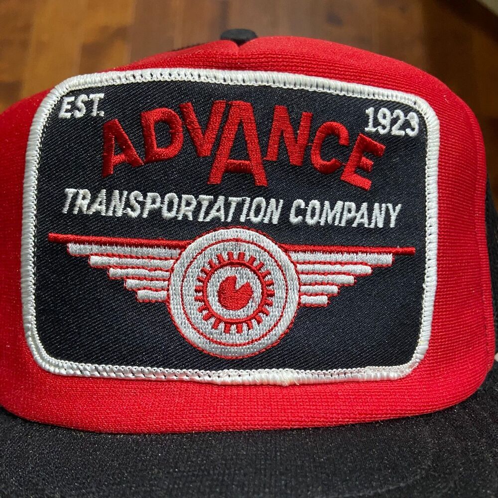 Challenger Caps Vintage 70s 80s Advance Transportation Trucker Red Black Hat OS - Picture 2 of 7